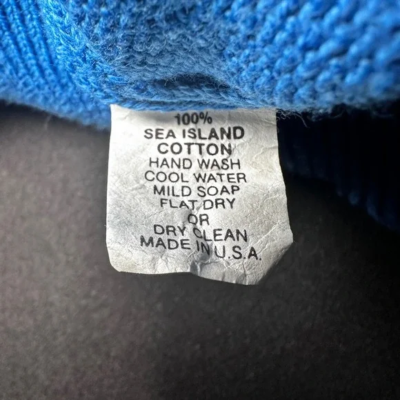 Vintage Brooks Brothers Sweater Men 42 XL Blue Sea Island Cotton V-Neck USA Made